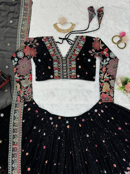 ELISHA —  Black Premium Floral Lehenga