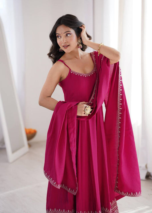 Laksharaa Sarees MINIKI Anarkali Suit Pink Model Front View