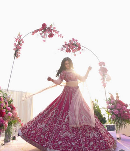 BHAVYA - Rani Pink Premium Floral Lehenga