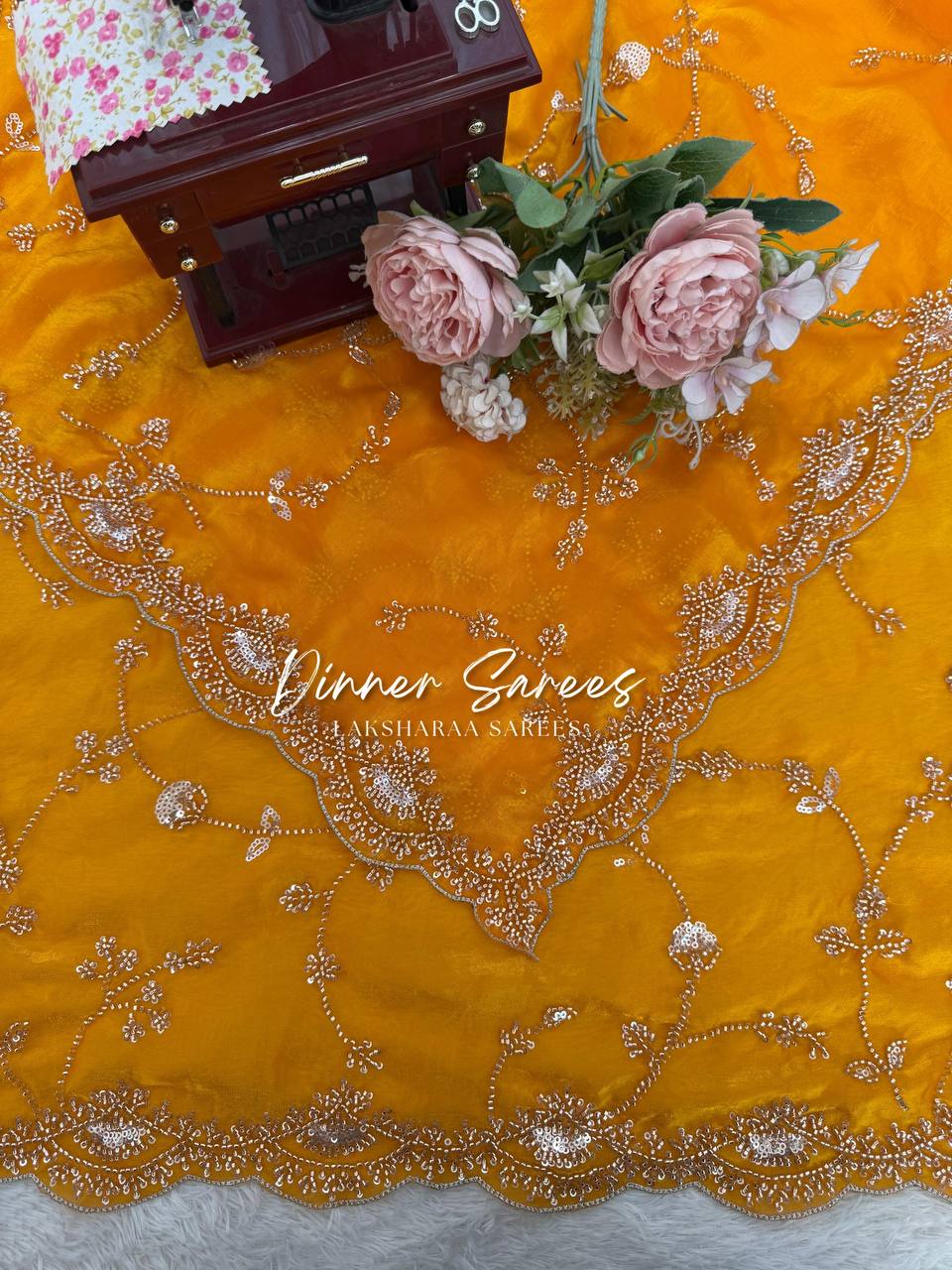 Laksharaa Sarees MEENA Designer Saree Mustard Yellow pallu detail with intricate embroidery