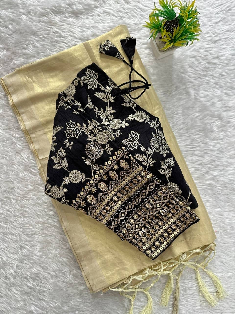 Premium Organza Tissue Silk Saree With Readymade Blouse