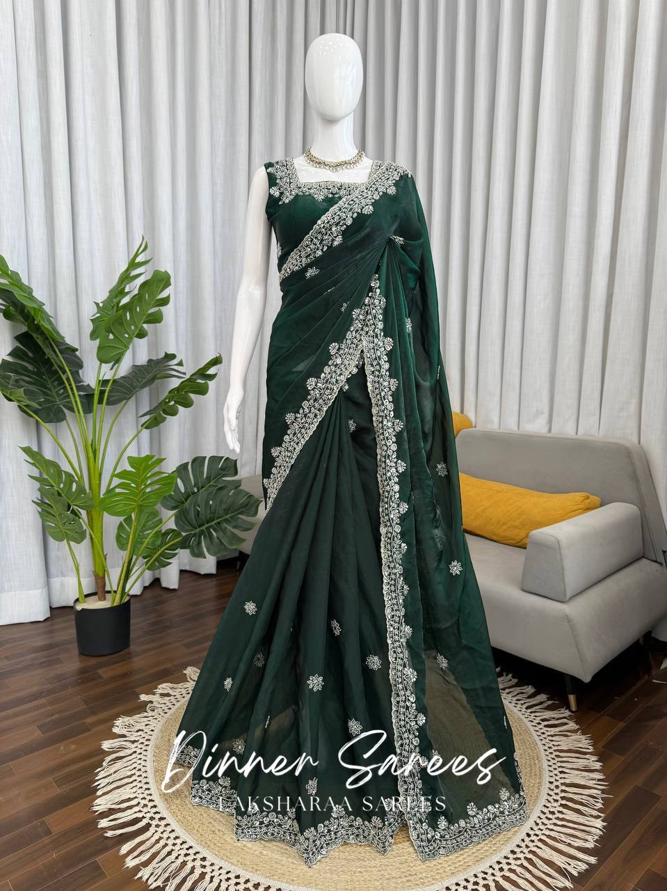 Laksharaa Sarees MEENA Grand Green Shimmer Saree Mannequin Full Length