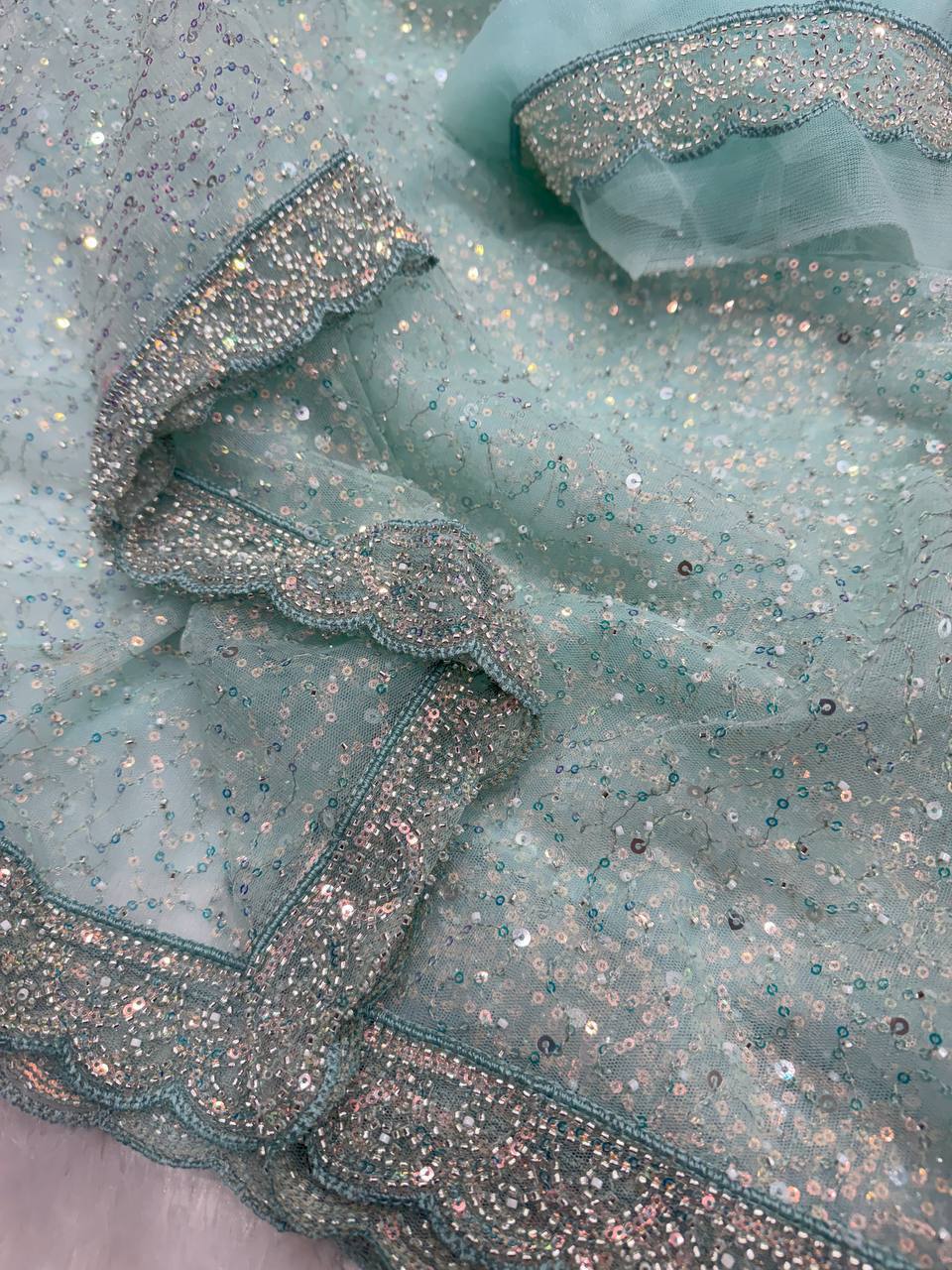 Laksharaa Sarees Partywear Net Saree Aqua Side View