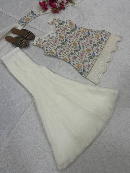 Laksharaa Sarees DILARA - Shimmer Sharara Suit Off-White Flat Lay Full Set