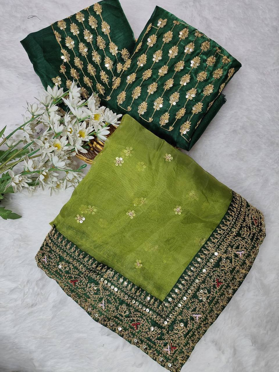 Designer Green Organza Saree