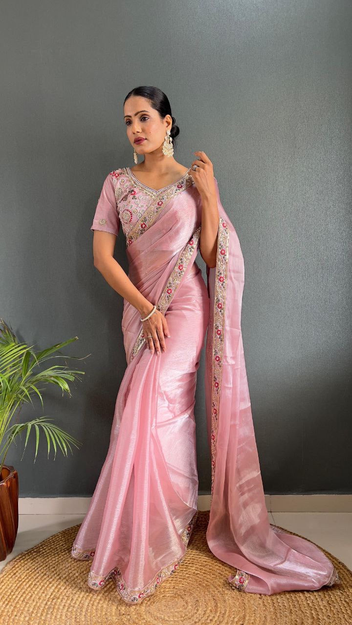 Shimmer Partywear Readymade Georgette Saree - in soft shades