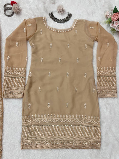 SOPHIA - Pastel Brown Sharara Suits