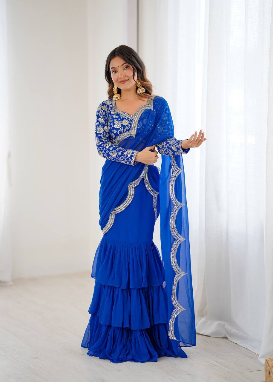 Laksharaa Sarees Georgette Ruffle Lehenga Royal Blue