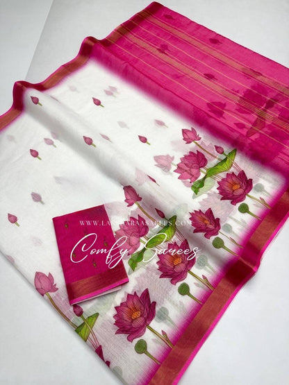 Laksharaa Sarees MINNAL - Floral Linen Saree Off-White