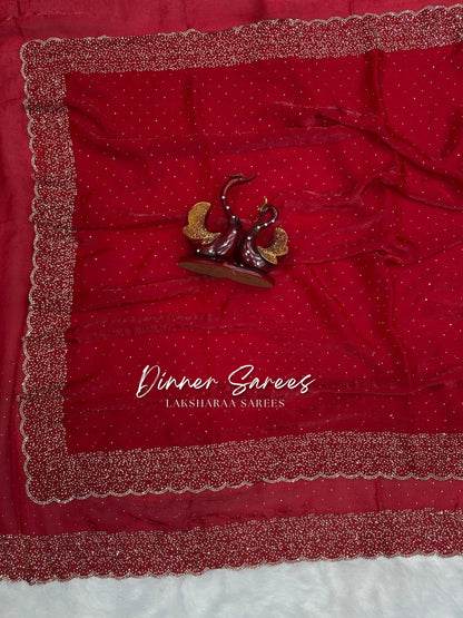 NAYLAA - Space dinner saree with stone border