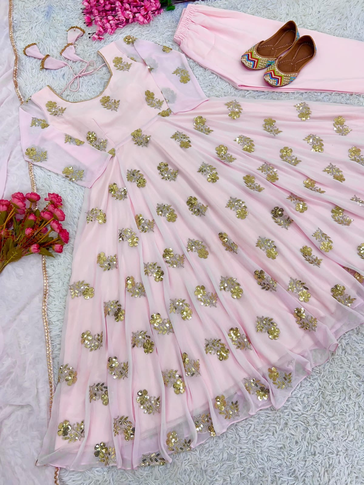 Baby Pink Anarkali Suit x Low Back