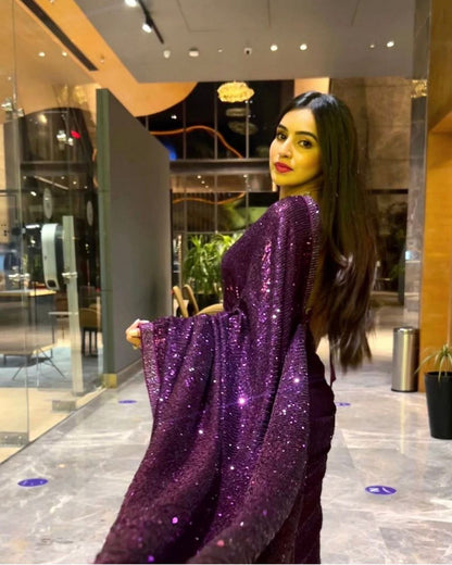 SAJNII - Purple Partywear Sequinned Saree