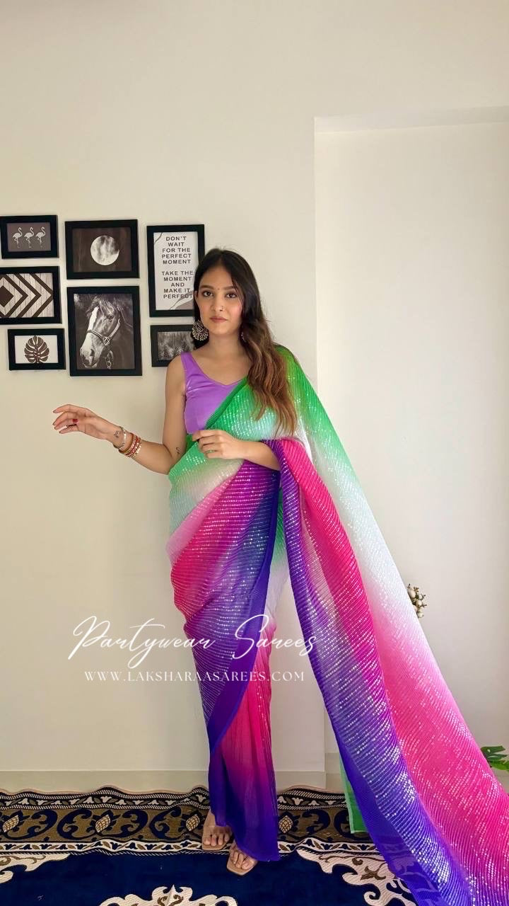 MAADHURII - Crush Georgette x Sequin Partywear Saree