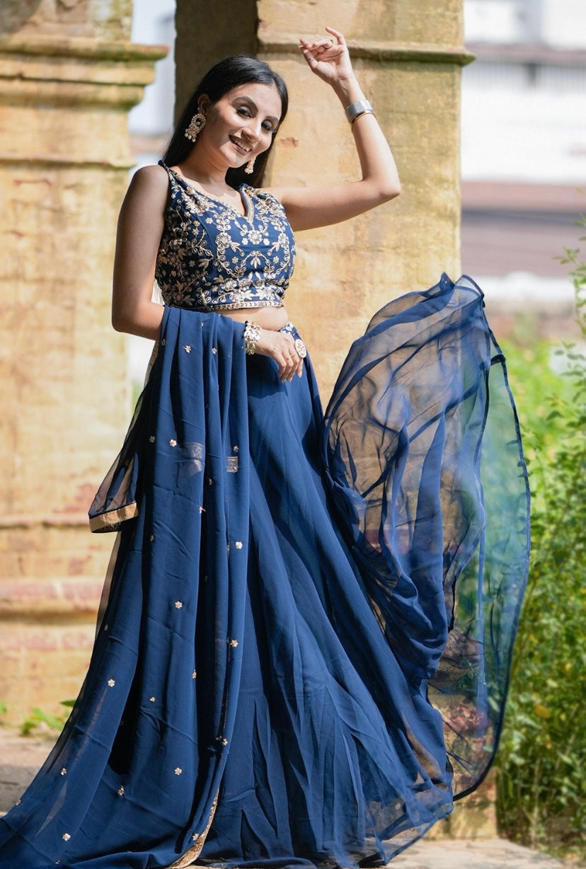 NAOMI - Blue Lehenga x Designer Blouse