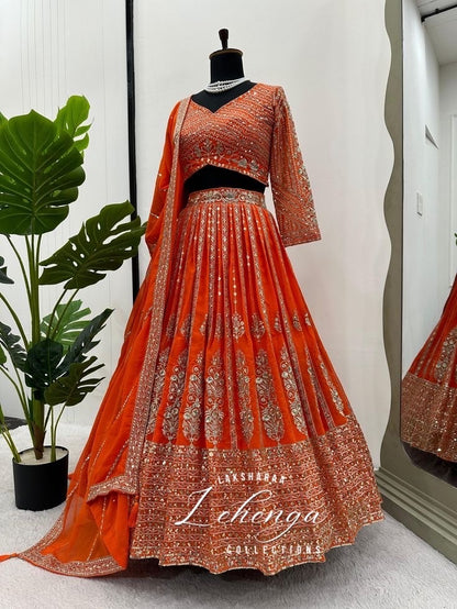 VINALI - Premium Orange Georgette Lehenga