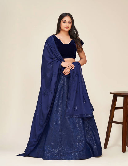 KAREENA — Premium Blue Velvet Lehenga with sparkly sequins