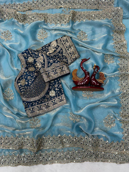 Laksharaa Sarees JESSIA — Premium Shimmer Saree with readymade blouse Aqua