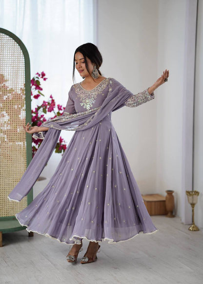 Laksharaa Sarees MYRA — Georgette Anarkali Suit Lilac Front View