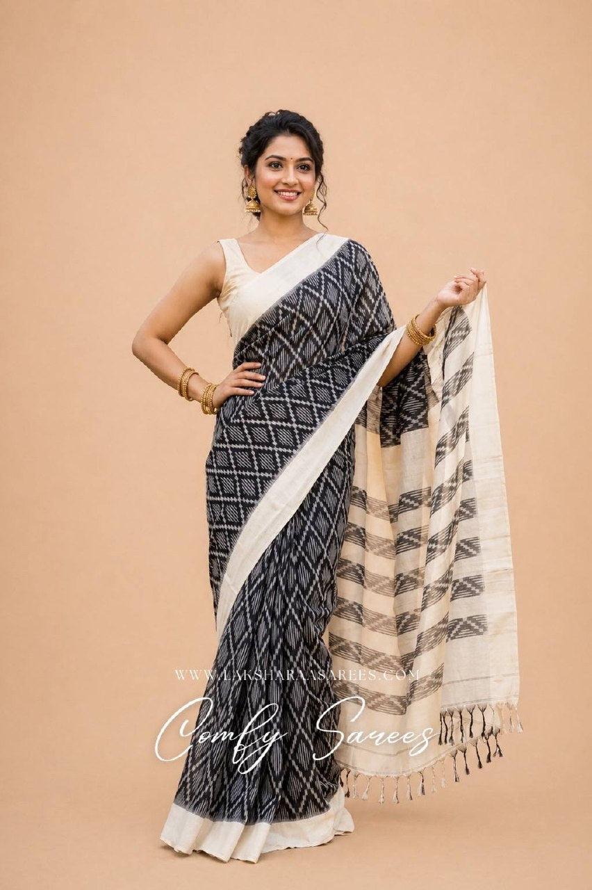 Laksharaa Sarees ALIANA - ikkat cotton saree Black and White