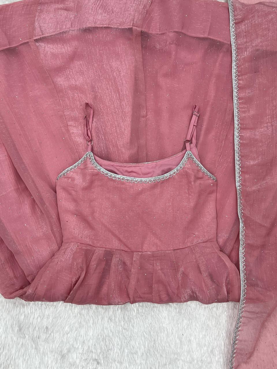 Laksharaa Sarees SILVIA — crunchy silk Anarkali Dusty Rose Flat Lay Components