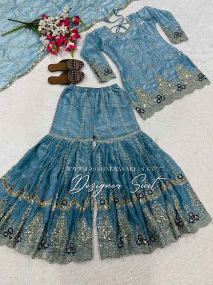 Laksharaa Sarees VERONICA — Shimmer Sharara Suit Aqua Blue