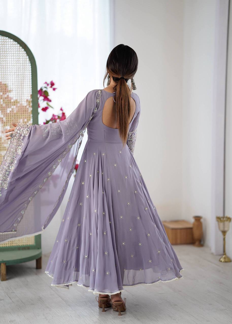 Laksharaa Sarees MYRA — Georgette Anarkali Suit Lilac Back View