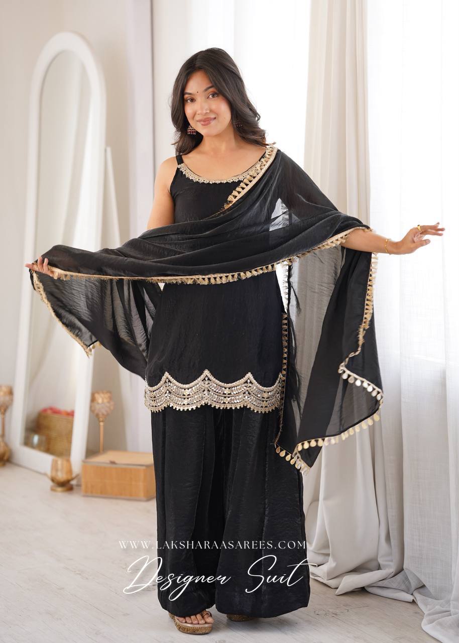 Laksharaa Sarees ALIZA Shimmer Sharara Suit Black Front View