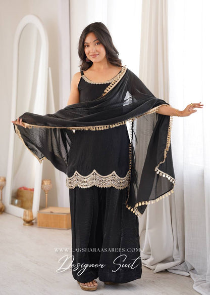 Laksharaa Sarees ALIZA Shimmer Sharara Suit Black Front View