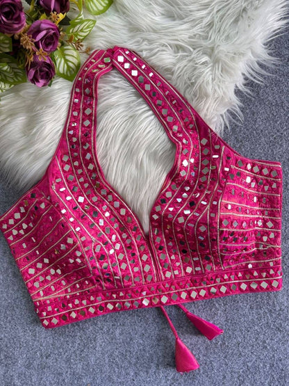 Laksharaa Sarees Readymade Halter top mirrors work blouse Hot Pink
