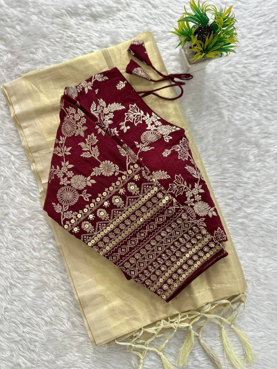 Premium Organza Tissue Silk Saree With Readymade Blouse