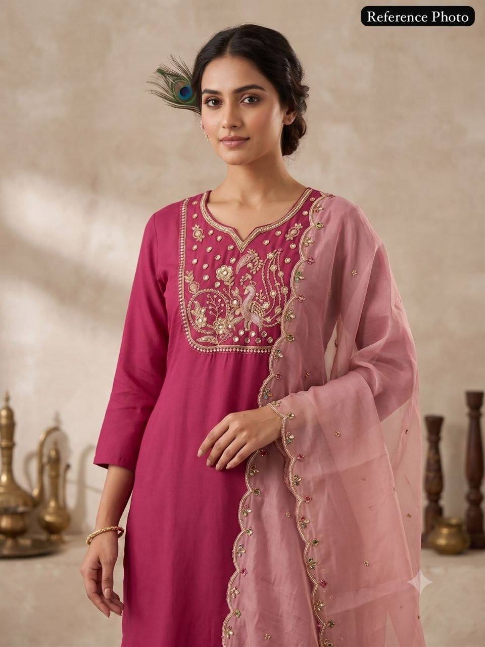 Laksharaa Sarees Festive Roman Silk Kurti Set Magenta
