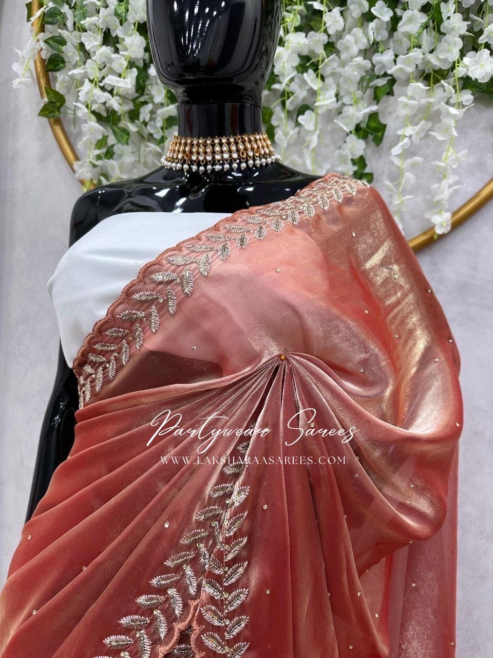 ROOPA - Soft Shimmer Silk Saree with leaf Jarkan Border