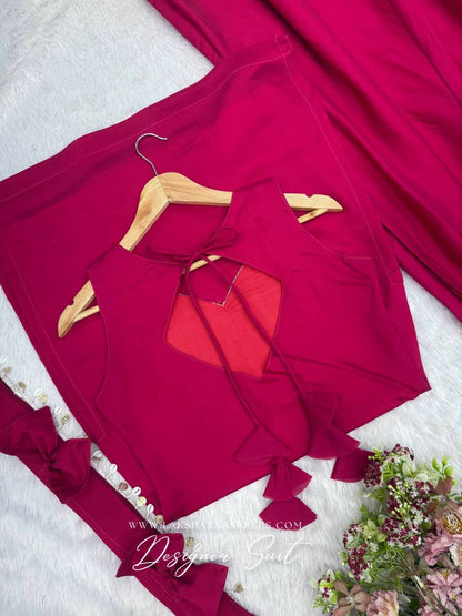 Laksharaa Sarees VARSHI Rani Pink Sharara Suit Top Back Detail Flat Lay