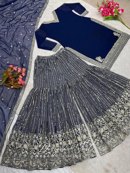 NEYA - Dark Blue Sharara Suit