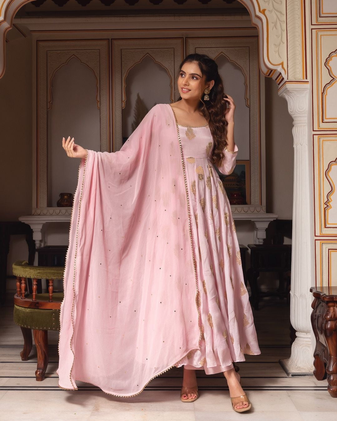 Baby Pink Anarkali Suit x Low Back