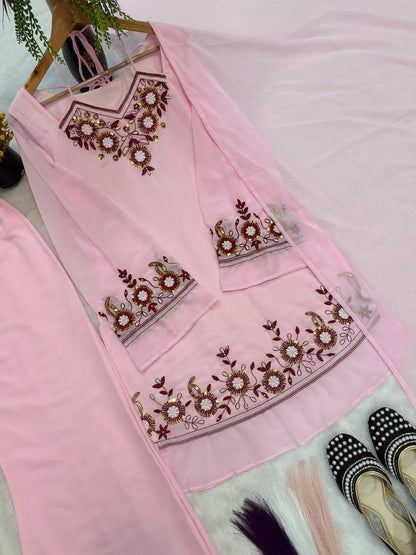 Laksharaa Sarees ALYNA Soft Pink Floral Top x Pants Set Pink Front View