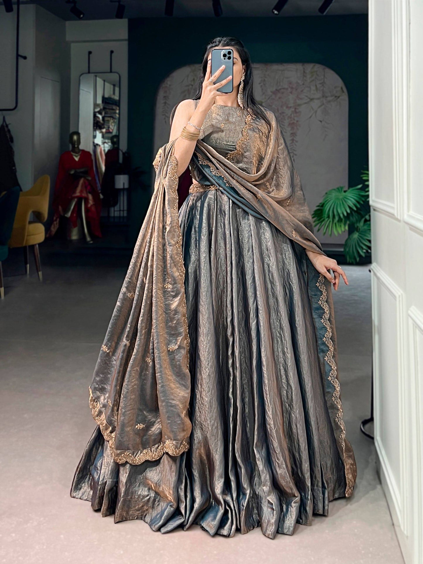 Laksharaa Sarees SAHANA — Metallic Shimmer Partywear Lehenga Metallic Grey
