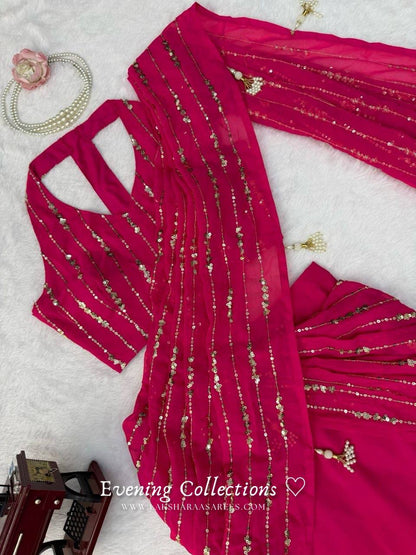 Laksharaa Sarees TALIA Lehenga Saree Hot Pink Flat Lay Blouse Dupatta Detail