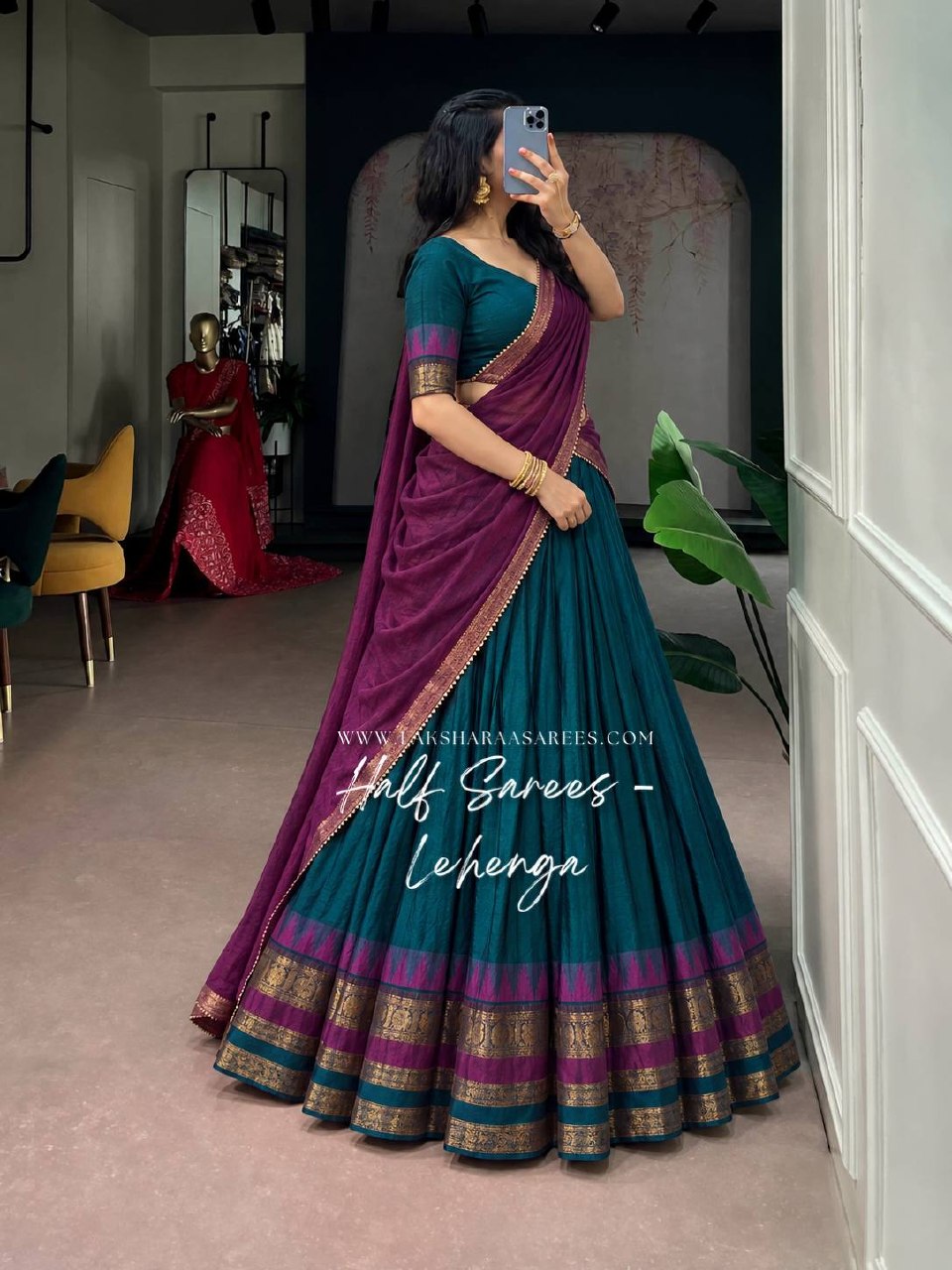 Laksharaa Sarees NARMADHA — Cotton Zari Half Saree Lehenga Teal
