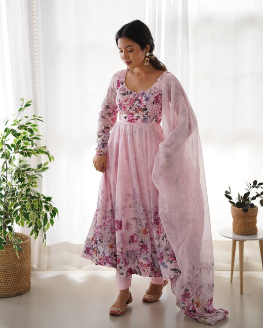 Pink Floral Anarkali Suit