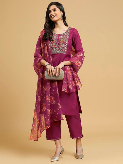 Dark Pink Floral Kurti Set