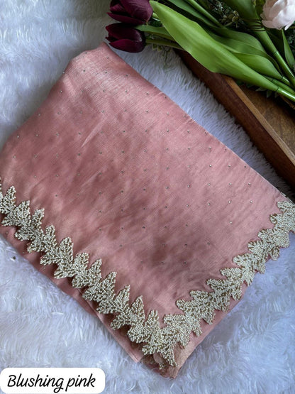 Shimmer Silk Saree - Pearl leaf border