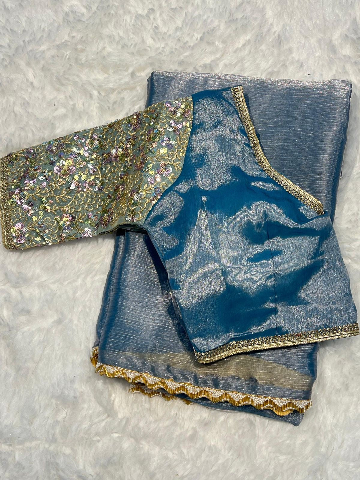 ANJANA - Premium Tissue Saree x Designer Readymade Blouse