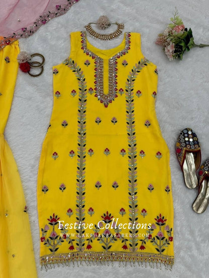 Yellow x Pink Designer Sharara Suit