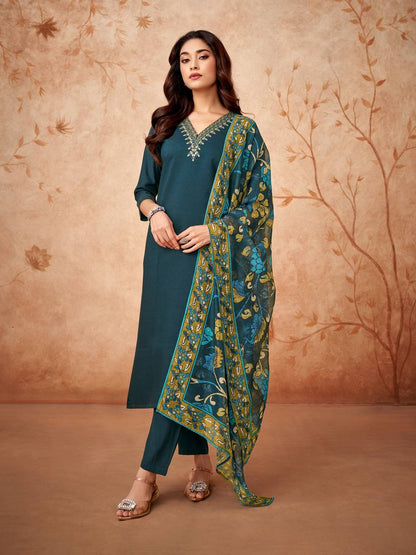 Teal x Floral Duppata Kurti Set