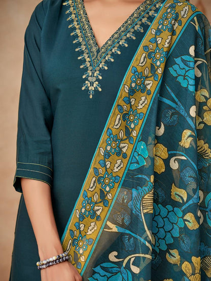 Teal x Floral Duppata Kurti Set