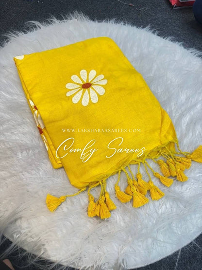 Laksharaa Sarees DAISY — floral kadhi saree Mustard Yellow