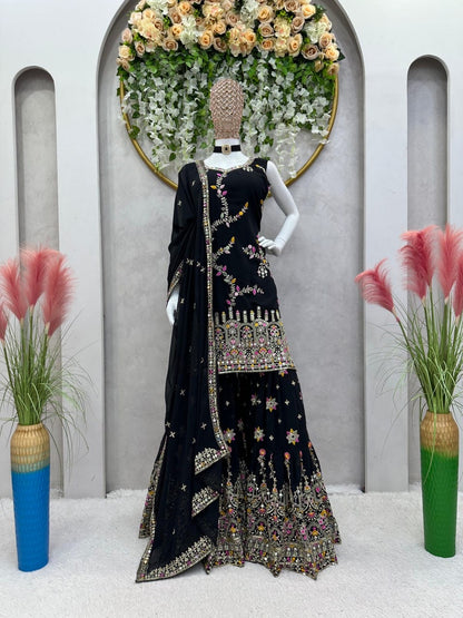 KIRA - Premium Black Floral Sharara Suit