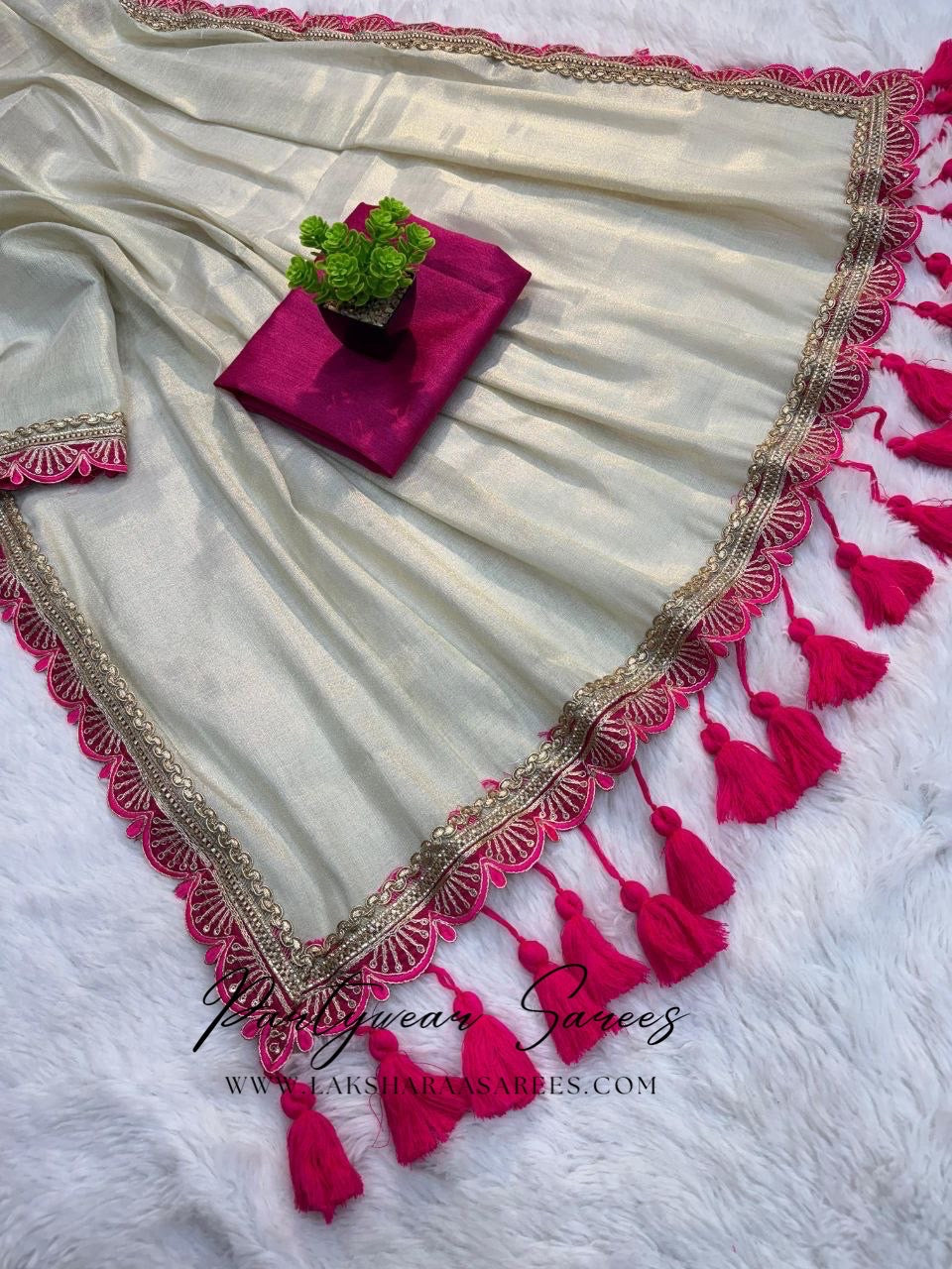 DISHAA - Tissue Saree x Tassel Border