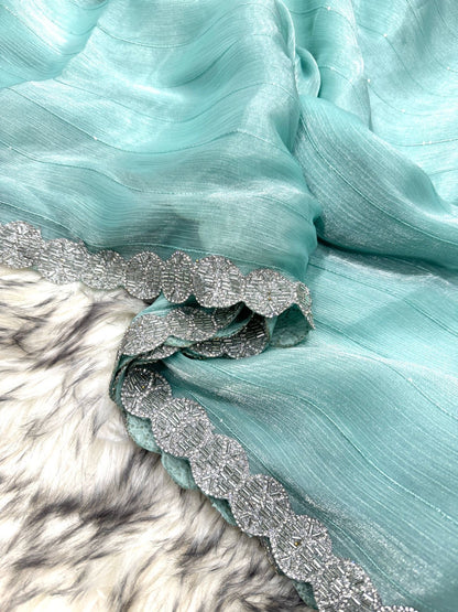 AROSHI- Luxe Pastel Shimmer Saree x Silver Round Border